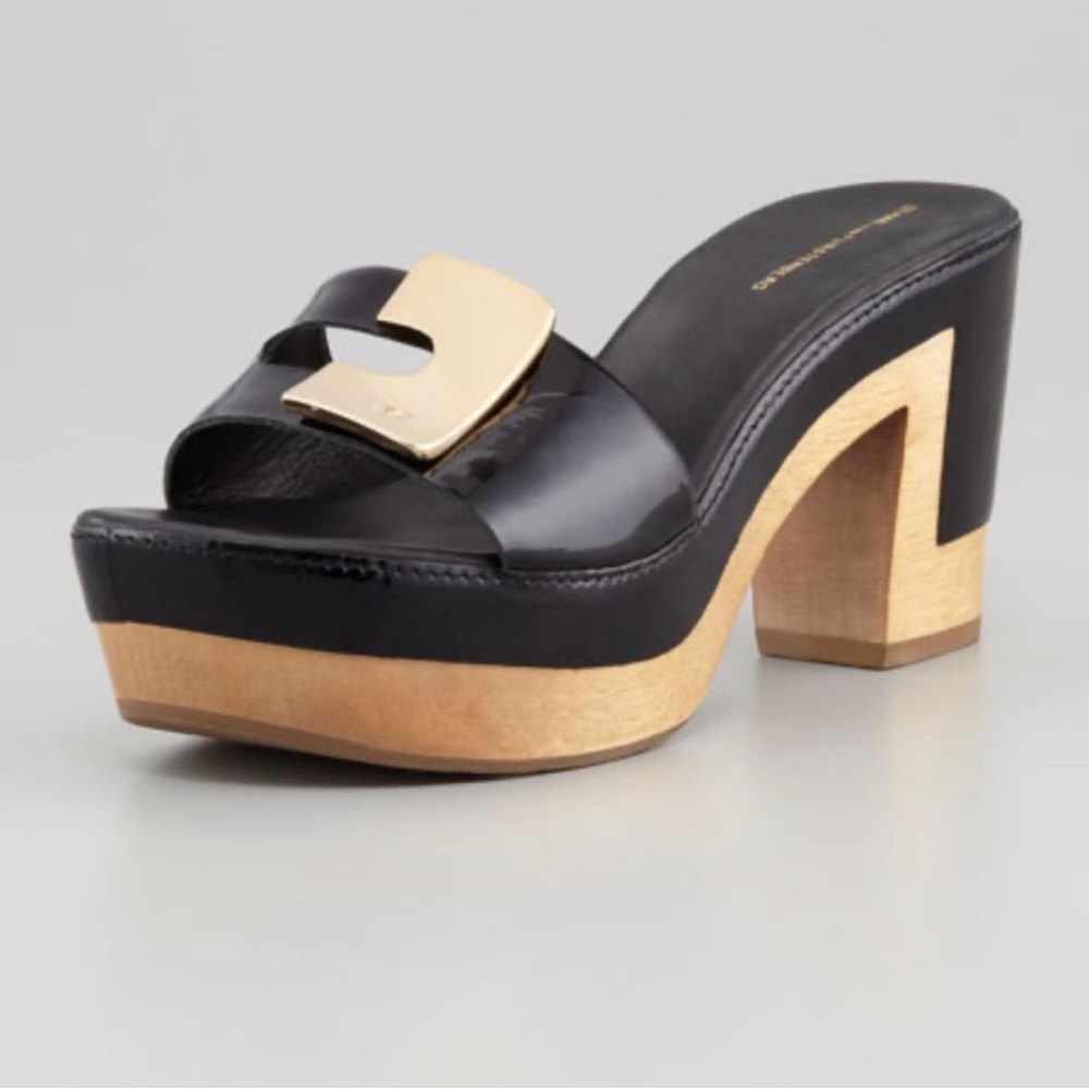 Diane Von Furstenberg Straton Black Ornament Clog Heel Shoe Women's 9